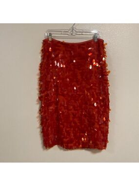 Maeve Skirt Women’s Size 12P Red Orange Sequin Pencil Skirt Below the knee skirt
